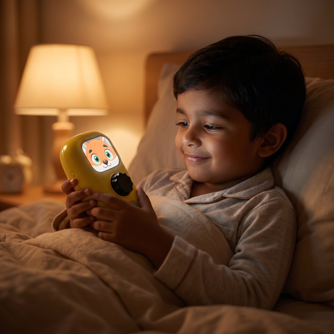 A child at bedtime with Cheeko